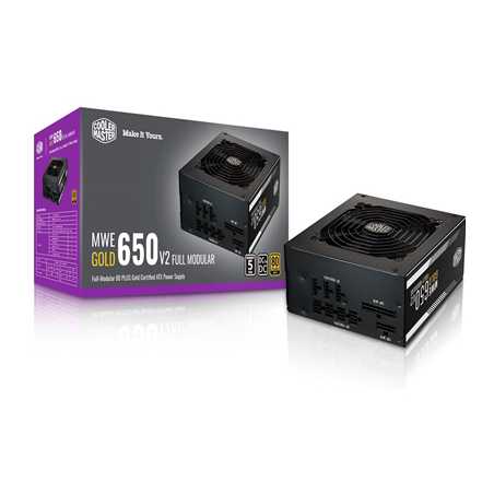 Cooler Master 650W Cooler Master MWE, 80PLUS Gold Fully Modular PSU, Single Rail, 54.1A +12V, Black, ATX PSU