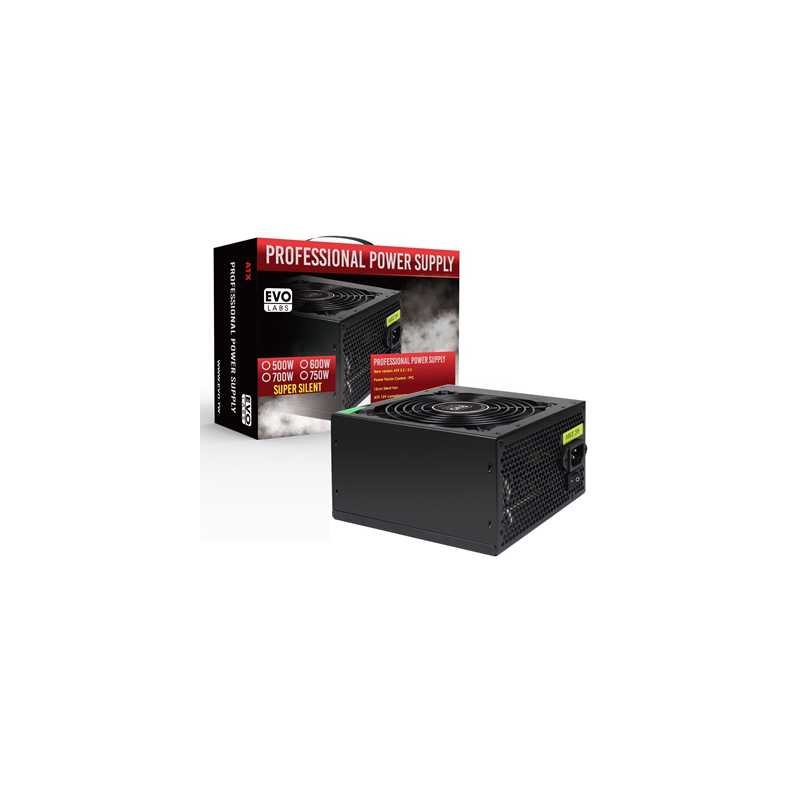 EVO LABS BR500-12BL 500W PSU, 120mm Black Silent Fan with Improved Ventilation, Non Modular, Stable & Reliable, Retail Packaged