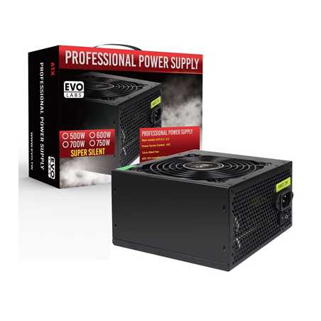 EVO LABS BR500-12BL 500W PSU, 120mm Black Silent Fan with Improved Ventilation, Non Modular, Stable & Reliable, Retail Packaged