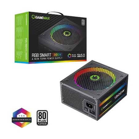 GAMEMAX RGB Smart Platinum 1300W ATX3.0 PSU, 80 PLUS Platinum, Japanese Capacitors, PCIe 5.0, Fluid Dynamic Bearing, 140mm ARGB 