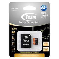 Team 64GB Micro SDXC UHS-1 Class 10 Flash Card with Adapter