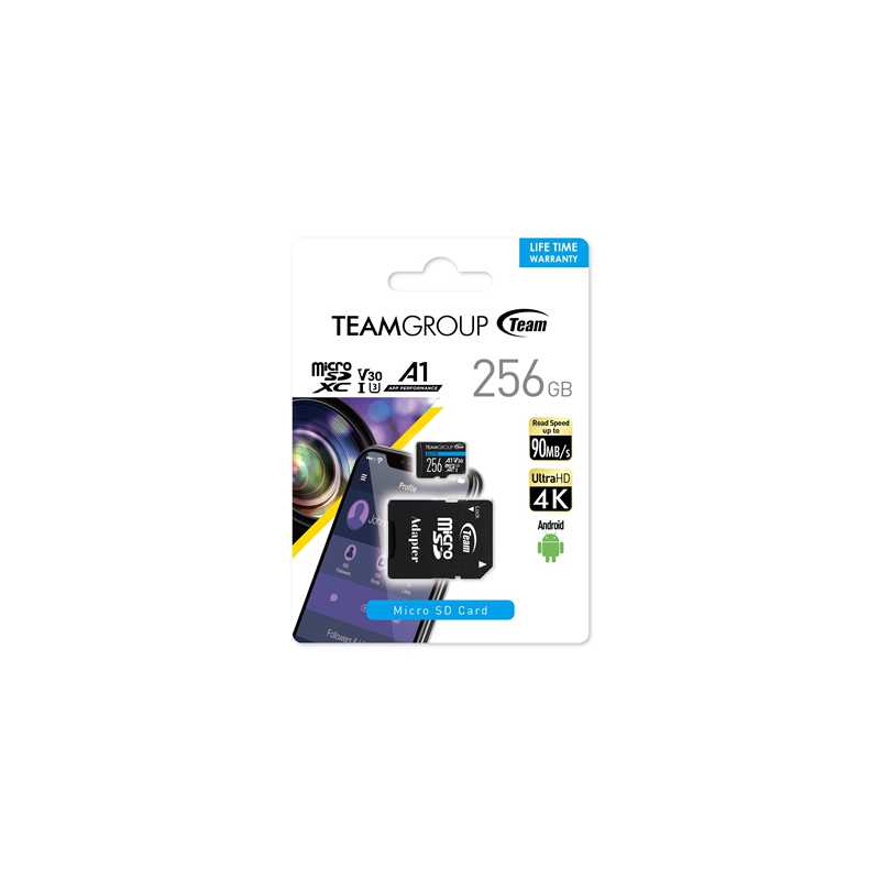 Team Elite A1 256GB Micro SDXC UHS-1 Flash Card with Adapter (for Android & 4K)