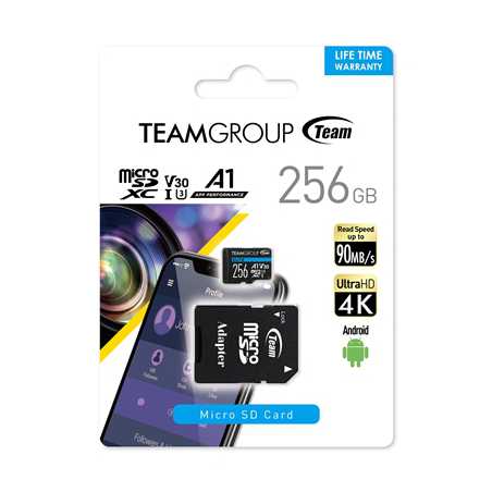 Team Elite A1 256GB Micro SDXC UHS-1 Flash Card with Adapter (for Android & 4K)