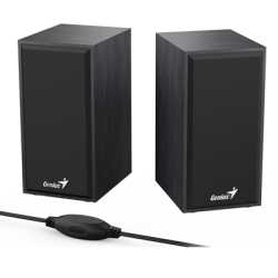 Genius SP-HF180 2.0 Desktop Speakers, Stereo Sound, USB Powered Plug and Play, 6w, 3.5mm with Volume Control, Black Wood