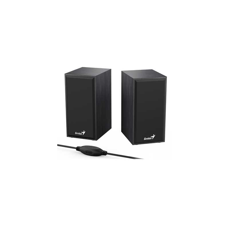 Genius SP-HF180 2.0 Desktop Speakers, Stereo Sound, USB Powered Plug and Play, 6w, 3.5mm with Volume Control, Black Wood