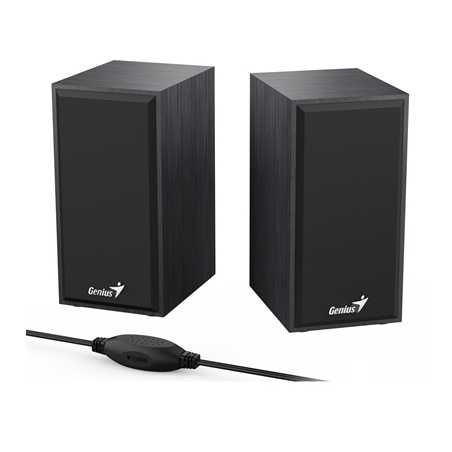 Genius SP-HF180 2.0 Desktop Speakers, Stereo Sound, USB Powered Plug and Play, 6w, 3.5mm with Volume Control, Black Wood