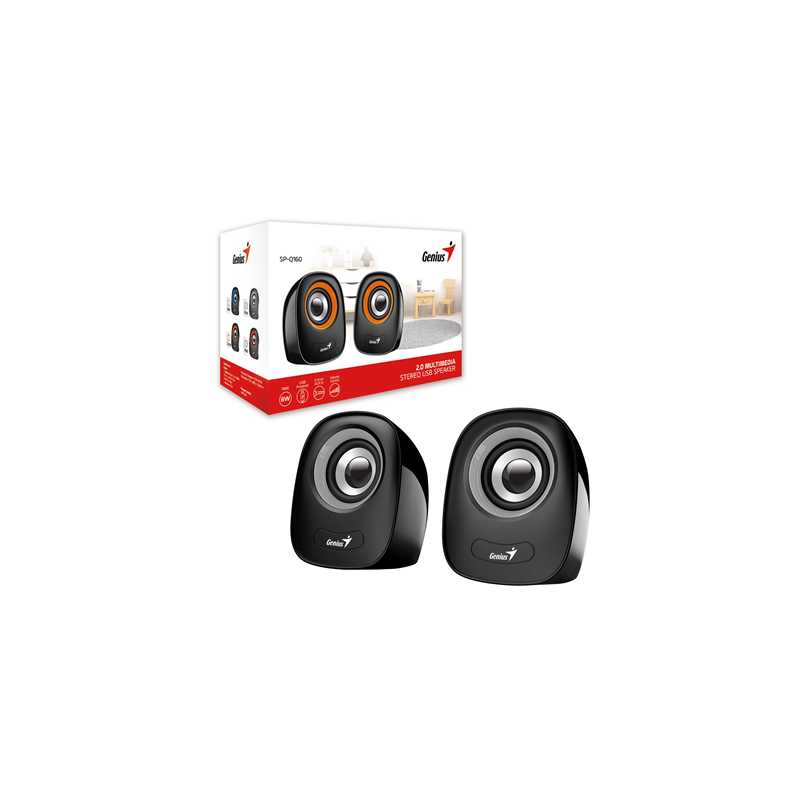 Genius SP-Q160 2.0 Desktop Speakers, Stereo Sound, USB Powered Plug and Play, 6w, 3.5mm with Volume Control, Grey