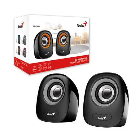 Genius SP-Q160 2.0 Desktop Speakers, Stereo Sound, USB Powered Plug and Play, 6w, 3.5mm with Volume Control, Grey