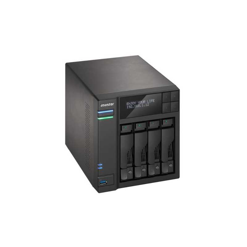 ASUSTOR AS6404T 4-Bay NAS Enclosure (No Drives), Quad Core CPU, 8GB DDR3L, HDMI, USB3 Type-C, Wake on WAN, LCD Screen