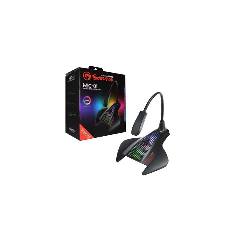 Marvo Scorpion MIC-01 RGB Gaming Microphone, USB Powered For PC or Laptop, Cool RGB Rainbow Lighting, Flexible Mic Boom-Arm, Stu