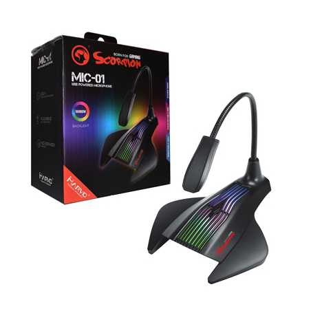 Marvo Scorpion MIC-01 RGB Gaming Microphone, USB Powered For PC or Laptop, Cool RGB Rainbow Lighting, Flexible Mic Boom-Arm, Stu