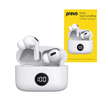 Prevo M10 Active Noise Cancelling TWS Earbuds, Bluetooth 5.3, Automatic Pairing, Touch Control Feature with Digital LED Display 