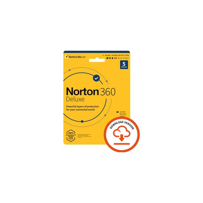 Norton 360 Deluxe 2022, Antivirus Software for 5 Devices, 1-year Subscription, Includes Secure VPN, Password Manager and 50GB of