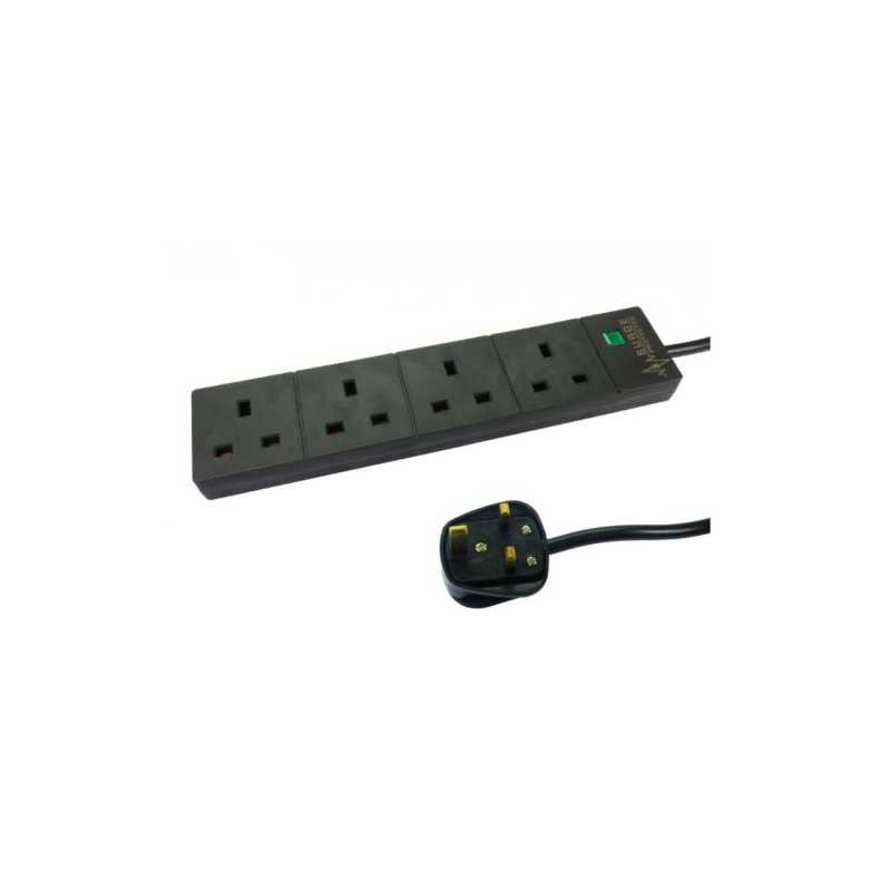 Spire Mains Power Multi Socket Extension Lead, 4-Way, 2M Cable, Surge Protected, Status LED, Black