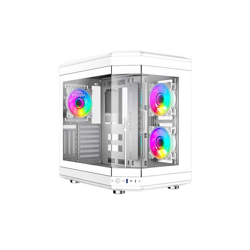 GameMax Hype Gaming Case w/ Glass Side & Front, ATX, Dual Chamber, 3x ARGB Fans, ARGB PWM Hub & Remote Control, USB-C, White