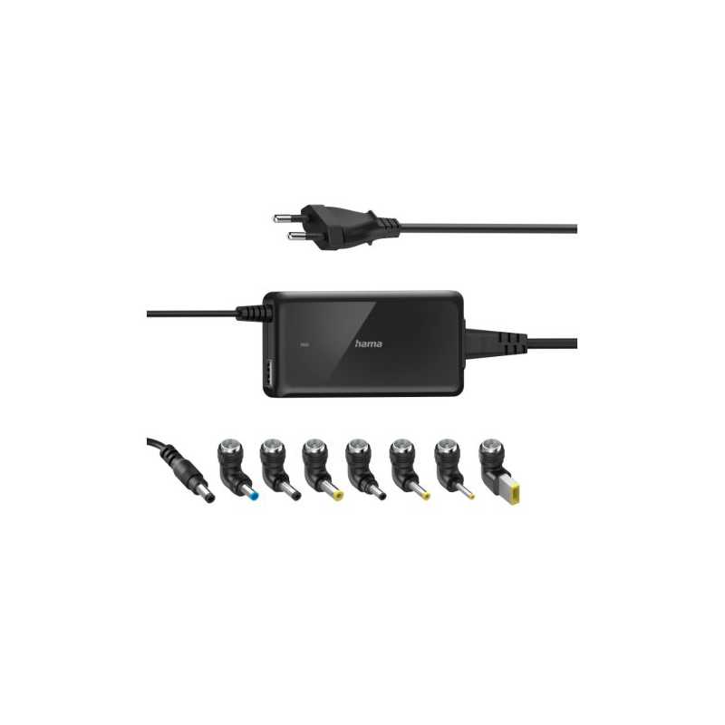 Hama Slim & Light 65W EU Travel Notebook PSU, 8 Adapters, Hook 