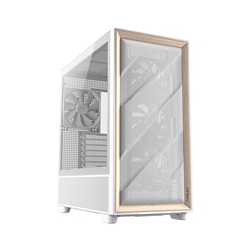 Antec FLUX Mid Tower PC Case - Tempered Glass, White/Wood, 5 PWM Fans, USB-C, E-ATX/ATX/mATX/ITX Compatibility