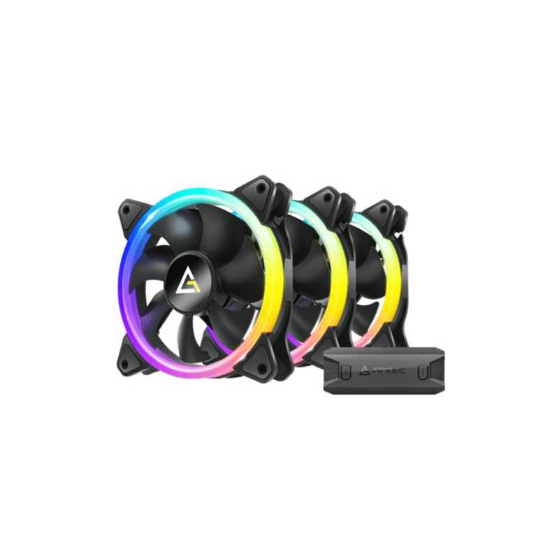 Antec Neon 120 ARGB PWM 12cm Case Fans (3-Pack), ARGB & PWM Fan Controller, Hydro Bearing, 800-1600 RPM, Black