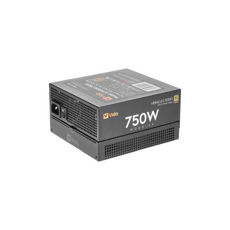Vida 750W Heracles Black ATX 3.1 Gaming PSU, 80+ Gold, Fully Modular, 14cm Ultra-Quiet FDM Fan, Flat Black Cables, PCIe 5.1, Pow