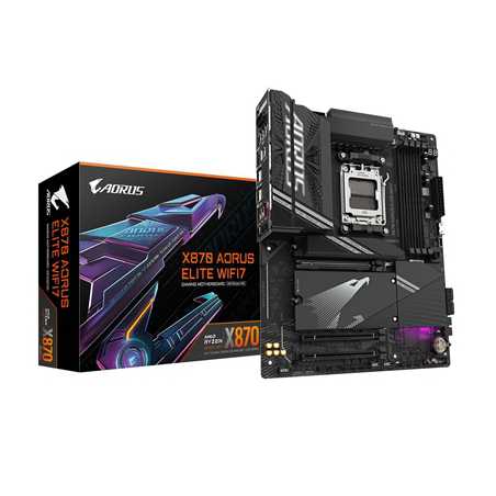 Gigabyte X870 AORUS ELITE WIFI7 AMD AM5 Socket Motherboard, ATX, 4x DDR5 Slots, 3x M.2 Sockets, 3x USB-C Port, Fitted I/O Shield