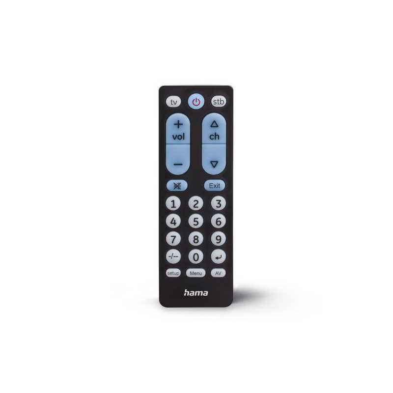 Hama Universal IR Remote Control for Over 1,000 Devices, Teachable, Control 2 Devices, Big Illuminating Buttons, 10m Range