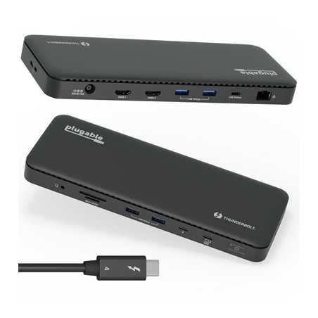 Plugable TBT4-UD5 ThunderBolt 4 Dual Monitor (2x 4K or 1x 8K) 96W USB-C PD Docking Station
