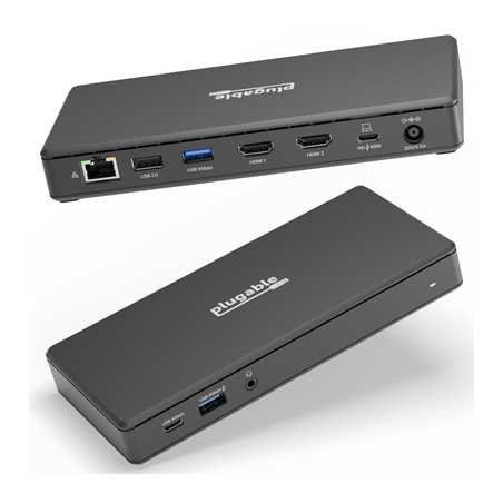 Plugable UD-MSTH2 USB-C Dual HDMI 4K 65W USB-C PD Driverless Docking Station
