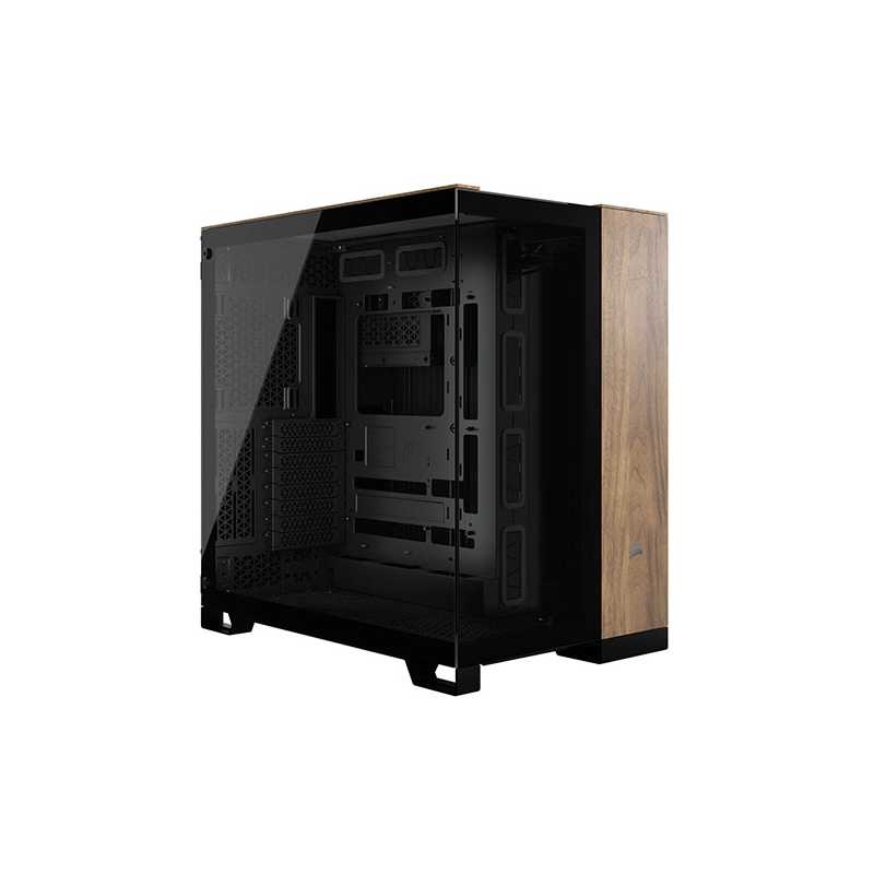 Corsair 6500X Dual Chamber Gaming Case w/ Glass Side & Front, ATX, Mesh Panels, USB-C, Asus BTF Compatible, Black/Walnut Wood