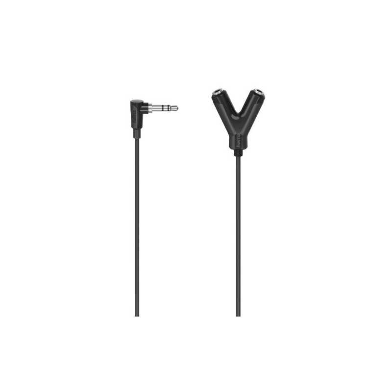 Hama 3.5mm Jack Splitter Cable, 3.5mm Jack 90° Male to 2x 3.5mm Jack Female, Black