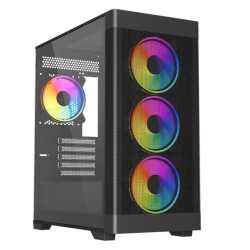 Vida Zephyr V2 Black ARGB Gaming Case w/ Glass Window, Micro ATX, 4x ARGB Fans, 6-Port PWM ARGB Fan Hub & Remote Control, Mesh F
