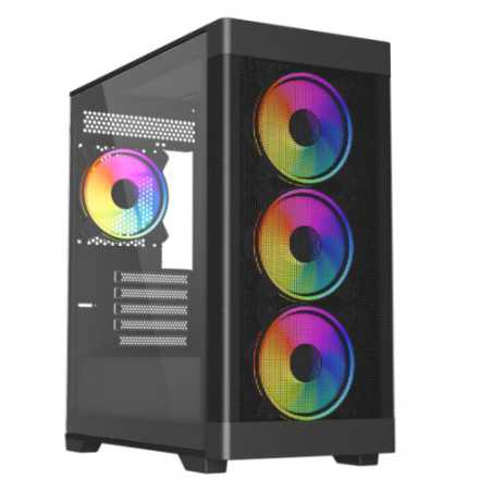 Vida Zephyr V2 Black ARGB Gaming Case w/ Glass Window, Micro ATX, 4x ARGB Fans, 6-Port PWM ARGB Fan Hub & Remote Control, Mesh F