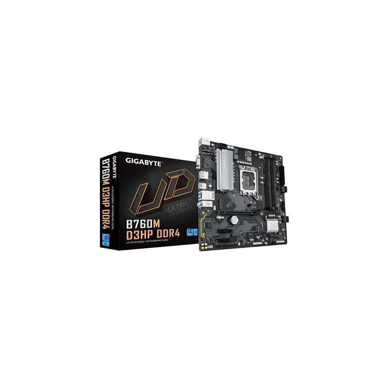 Gigabyte B760M D3HP DDR4 Intel 1700 Socket Motherboard, Micro-ATX, 4x DDR4 Slots, 2x M.2 Sockets, 1x USB-C Port, GbE LAN, 1x D-S