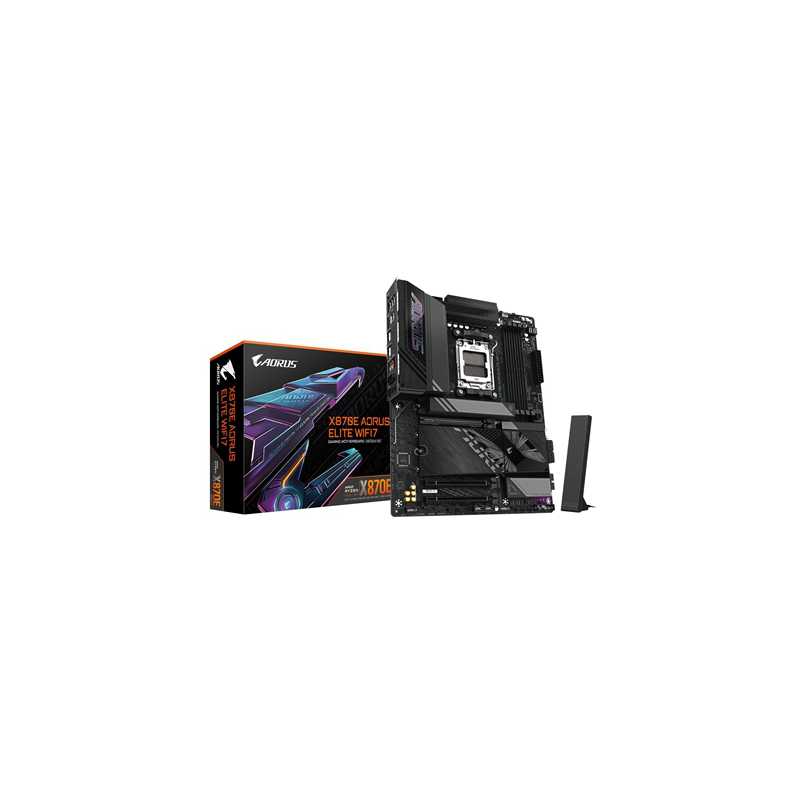 Gigabyte X870E AORUS ELITE WIFI7 AMD AM5 Socket Motherboard, ATX, 4x DDR5 Slots, 4x M.2 Sockets, 3x USB-C Port, Fitted I/O Shiel