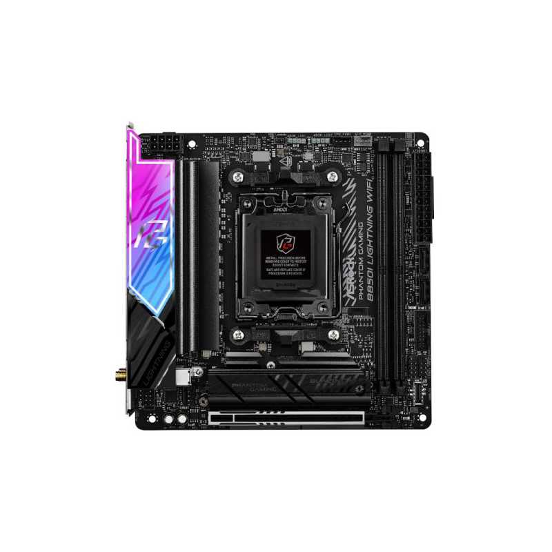 Asrock B850I LIGHTNING WIFI, AMD B850, AM5, Mini ITX, 2 DDR5, HDMI, Wi-Fi 6E, 2.5G LAN, RGB, 2x M.2