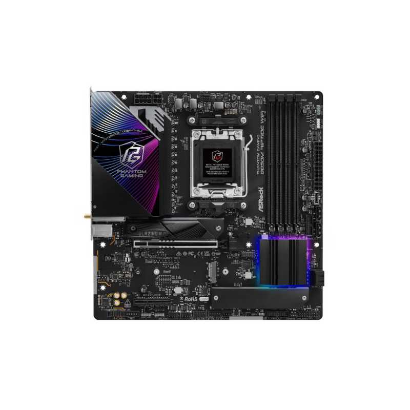 Asrock B850M RIPTIDE WIFI, AMD B850, AM5, Micro ATX, 4 DDR5, HDMI, DP, Wi-Fi 7, 2.5G LAN, RGB, 3x M.2