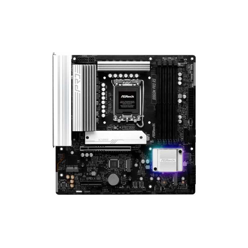 Asrock B860M PRO RS, Intel B860, 1851, Micro ATX, 4 DDR5, HDMI, DP, 2.5G LAN, RGB, 3x M.2