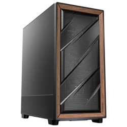 Antec Flux SE Full Tower PC Case with Solid Side Panel, Black/Wood, 5x Pre-Installed Fans, USB Type-C, E-ATX/ATX/mATX/mITX Compa