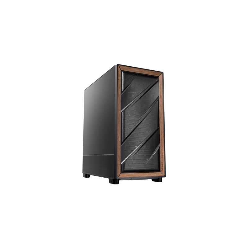 Antec Flux SE Full Tower PC Case with Solid Side Panel, Black/Wood, 5x Pre-Installed Fans, USB Type-C, E-ATX/ATX/mATX/mITX Compa