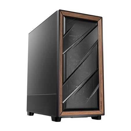 Antec Flux SE Full Tower PC Case with Solid Side Panel, Black/Wood, 5x Pre-Installed Fans, USB Type-C, E-ATX/ATX/mATX/mITX Compa