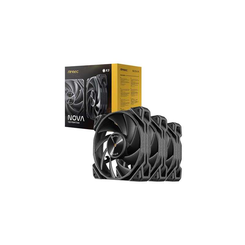 Antec NOVA 120 PWM Fan, 3 Pack, High-Performance Cooling with Fluid Dynamic Bearing, Precise Three-Phase Speed Control, Industri