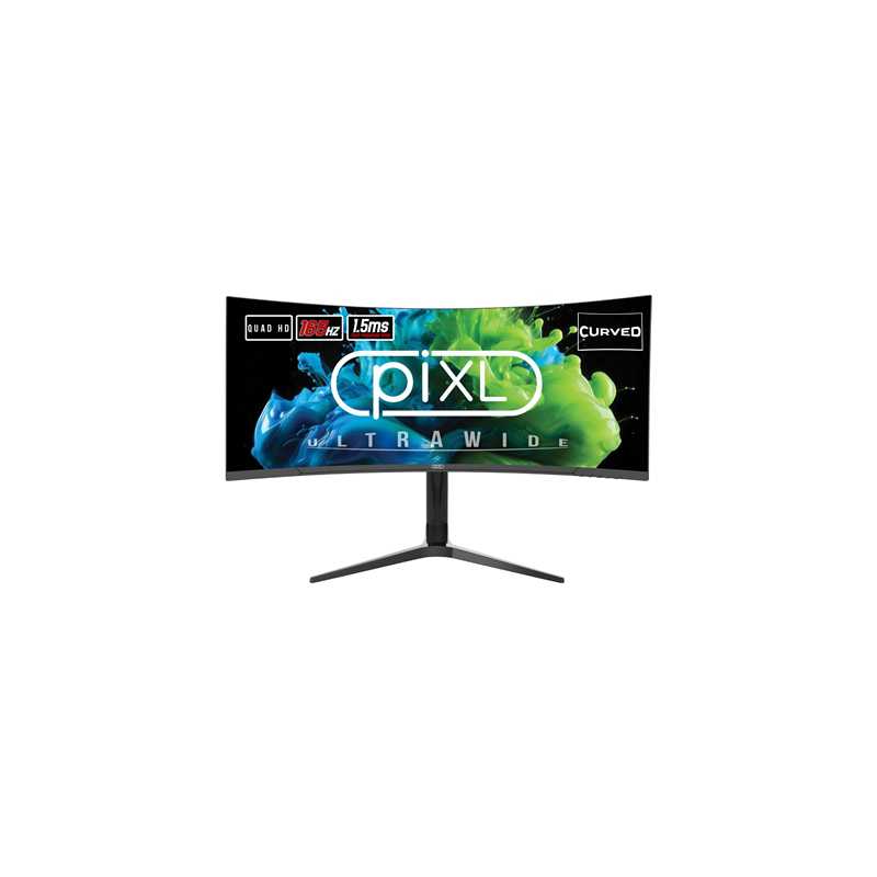 piXL CM34C7 34 Inch Ultrawide Gaming Monitor, 165Hz, 1.5ms, 3440x1440, HDMI, DisplayPort, USB Type-C, USB-B, USB-A x 2, Audio, C