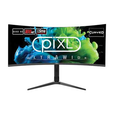 piXL CM34C7 34 Inch Ultrawide Gaming Monitor, 165Hz, 1.5ms, 3440x1440, HDMI, DisplayPort, USB Type-C, USB-B, USB-A x 2, Audio, C