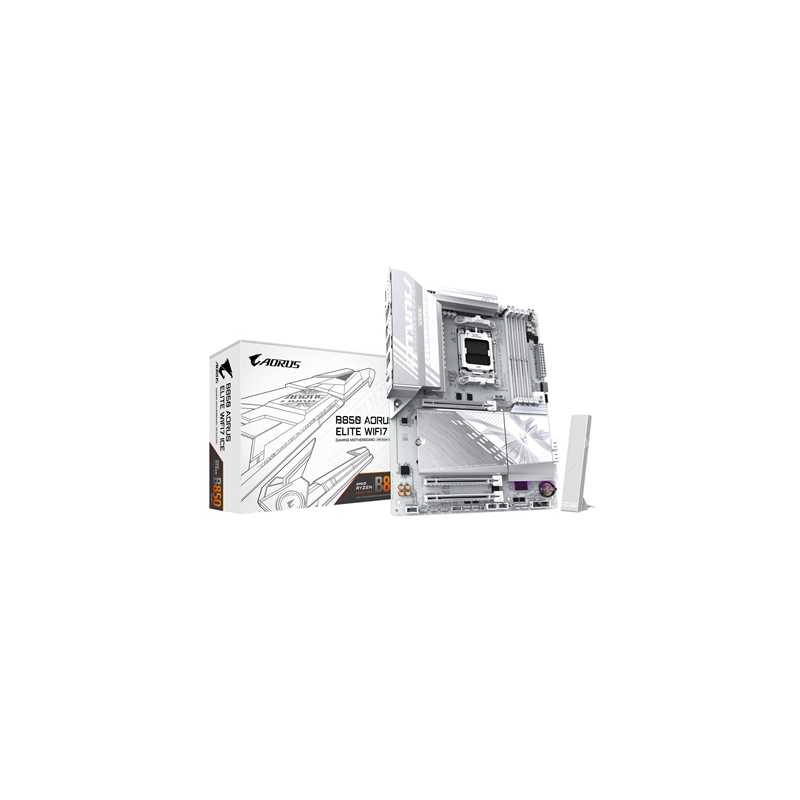Gigabyte B850 AORUS ELITE WIFI7 ICE AMD AM5 Socket Motherboard, ATX, 4x DDR5 Slots, 3x M.2 Sockets, 2x USB-C Port, Fitted I/O Sh