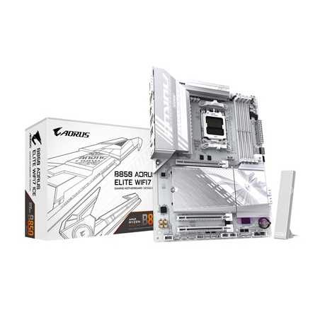 Gigabyte B850 AORUS ELITE WIFI7 ICE AMD AM5 Socket Motherboard, ATX, 4x DDR5 Slots, 3x M.2 Sockets, 2x USB-C Port, Fitted I/O Sh