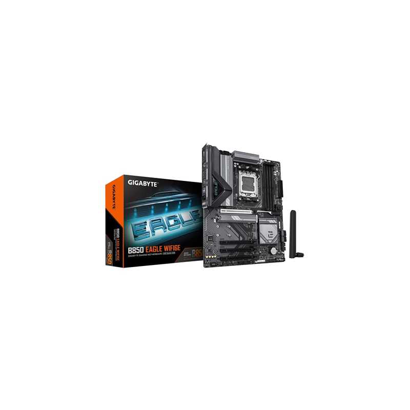 Gigabyte B850 EAGLE WIFI6E AMD AM5 Socket Motherboard, ATX, 4x DDR5 Slots, 3x M.2 Sockets, 2x USB-C Port, Fitted I/O Shield, GbE