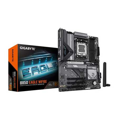 Gigabyte B850 EAGLE WIFI6E AMD AM5 Socket Motherboard, ATX, 4x DDR5 Slots, 3x M.2 Sockets, 2x USB-C Port, Fitted I/O Shield, GbE