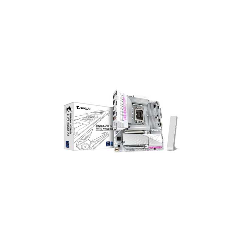 Gigabyte B860M AORUS ELITE WIFI6E ICE Intel 1851 Socket Motherboard, Micro-ATX, 4x DDR5 Slots, 3x M.2 Sockets, 2x USB-C Port, Fi