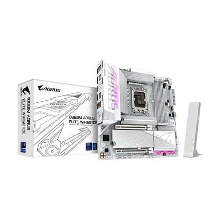 Gigabyte B860M AORUS ELITE WIFI6E ICE Intel 1851 Socket Motherboard, Micro-ATX, 4x DDR5 Slots, 3x M.2 Sockets, 2x USB-C Port, Fi