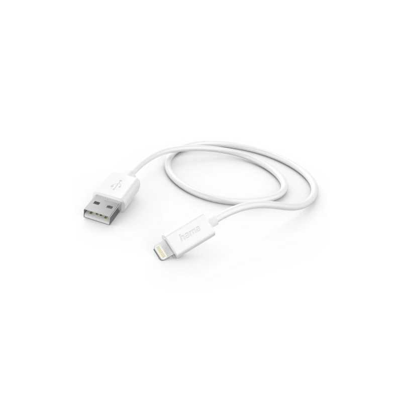 Hama Charging/Data USB-A to Lightning Cable, 480Mbps, 1 Metre, White