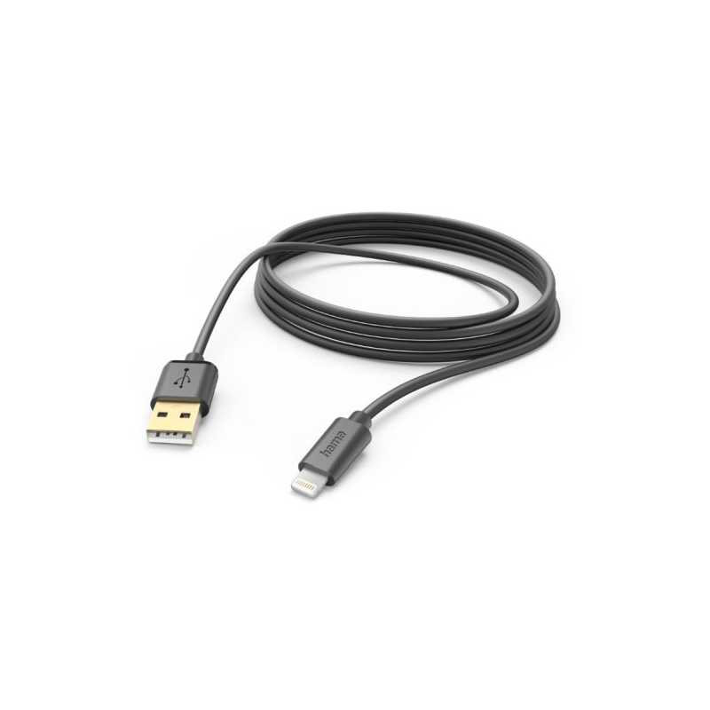 Hama Charging/Data USB-A to Lightning Cable, 480Mbps, 3 Metre, Black